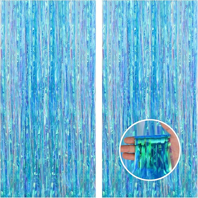 CANREVEL 2 Pack 3.2x6.5 Feet Iridescent Foil Fringe Backdrop Curtains by CANREVEL