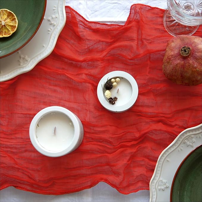 Red Table Runner Cheesecloth 142'' Rustic Gauze Wedding Runner, Christmas - Image 4