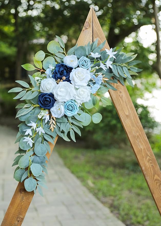 Artificial Dusty Blue Wedding Arch Flower Swags Set of 2 - Image 6
