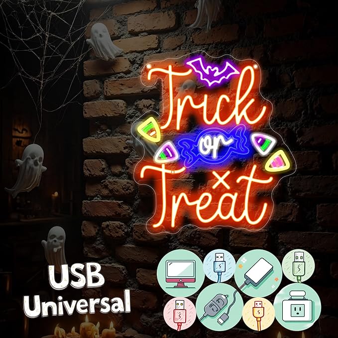 Trick or Treat Neon Sign, Halloween Decorations, Night Light - Image 3