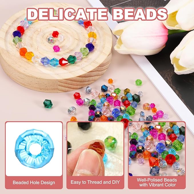 PATIKIL 1000pcs 3mm Bicone Glass Crystal Beads, Faceted Glass Spacer Beads - Image 3
