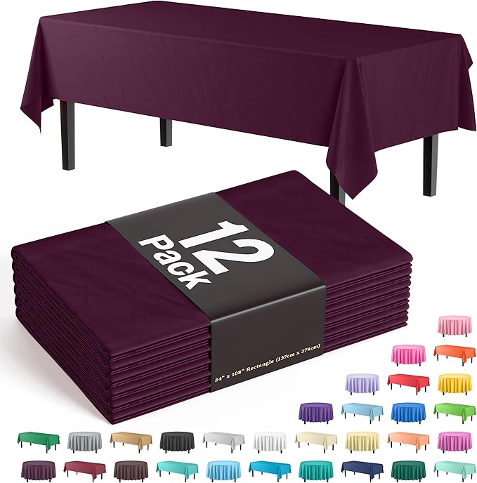 Exquisite 12-Pack Premium Plastic Tablecloth 54in. x 108in. Rectangle Table by Exquisite