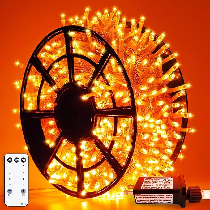 JMEXSUSS 500 LED Halloween Lights Outdoor, 163FT 8 Modes Orange Halloween Light by JMEXSUSS