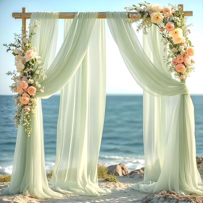30" x 20Ft Wedding Arch Draping Fabric, 1 Panel Sage Green Sheer Curtain Drapes by PartyTalk