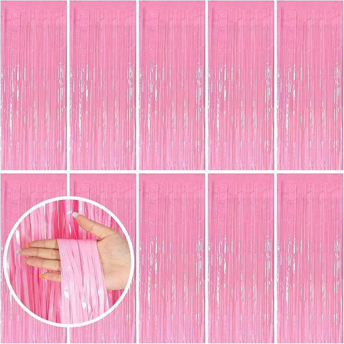 10 Pack Party Backdrop Decorations Pink Tinsel Curtain Party Backdrop Foil by BOMSI