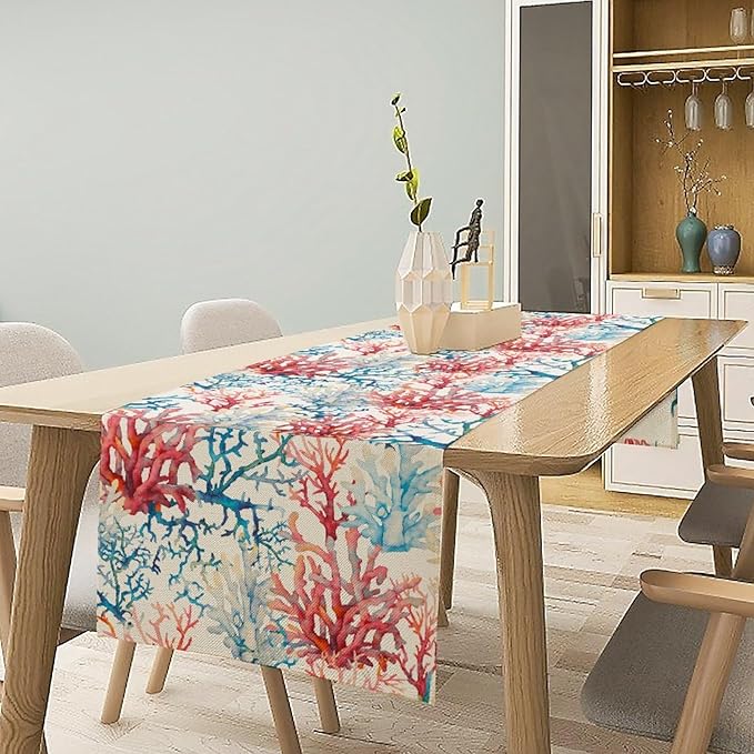 Blue Beach Table Runner, Tropical Ocean Coast Table Runner, Seashell Seasonal - Image 3