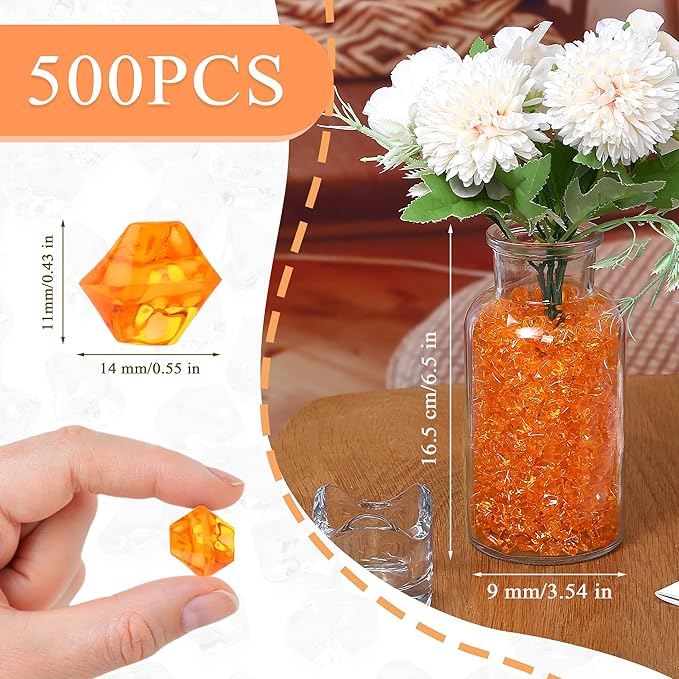 LAIDANLA 500PCS Orange Acrylic Gems Vase Fillers Plastic Diamonds Orange Fake - Image 4