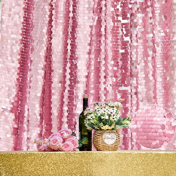JYFLZQ Pink Payette Sequin Backdrop Curtains 8ft x 8ft 1 Panel Large Shimmer by JYFLZQ