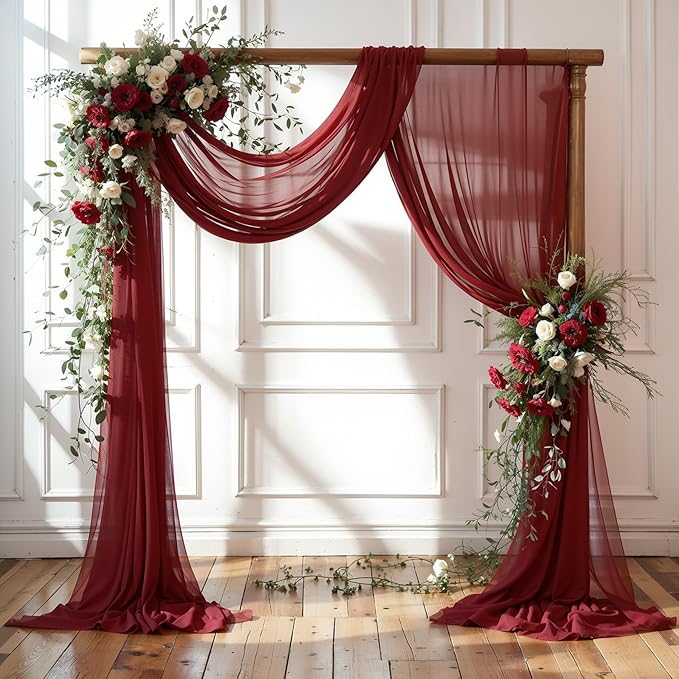 Wedding Arch Draping Fabric, 1 Panel 18FT Burgundy Sheer Backdrop Curtain by Partisky