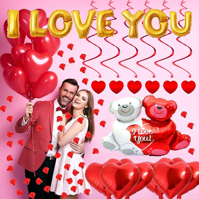 Rainmae I Love You Gold Balloons and Heart Balloons Kit - Image 6