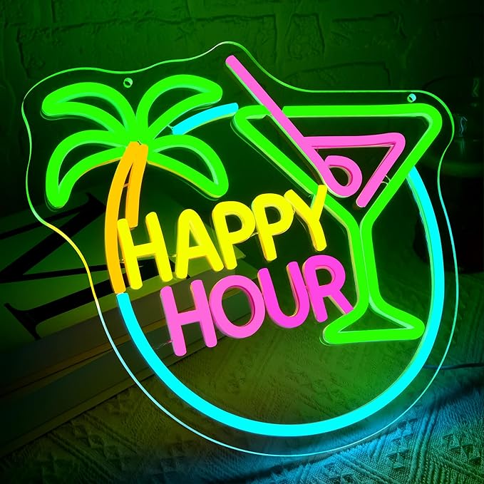 Happy Hour Neon Sign for Wall Decor Dimmable Cocktail Neon Light for Man Cave - Image 2