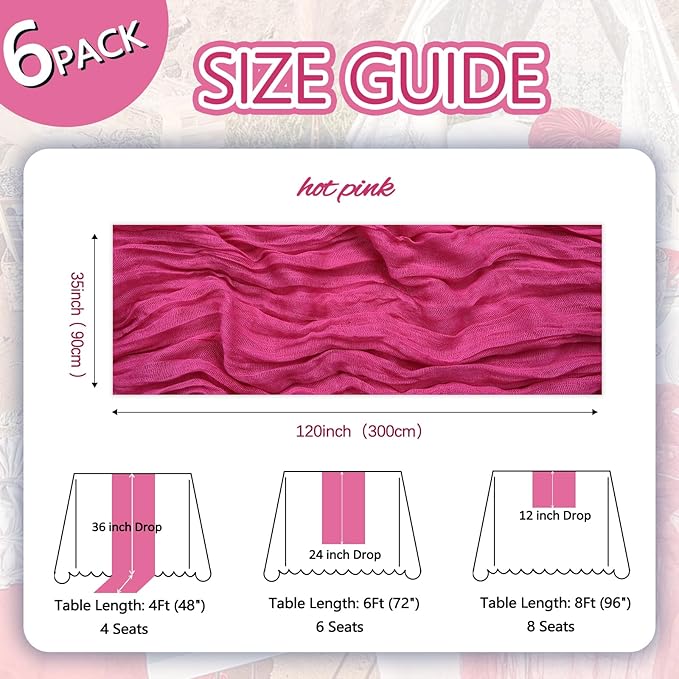 6 Pack Hot Pink Cheesecloth Table Runner 10ft Boho Gauze Fabric Cheese Cloth - Image 2