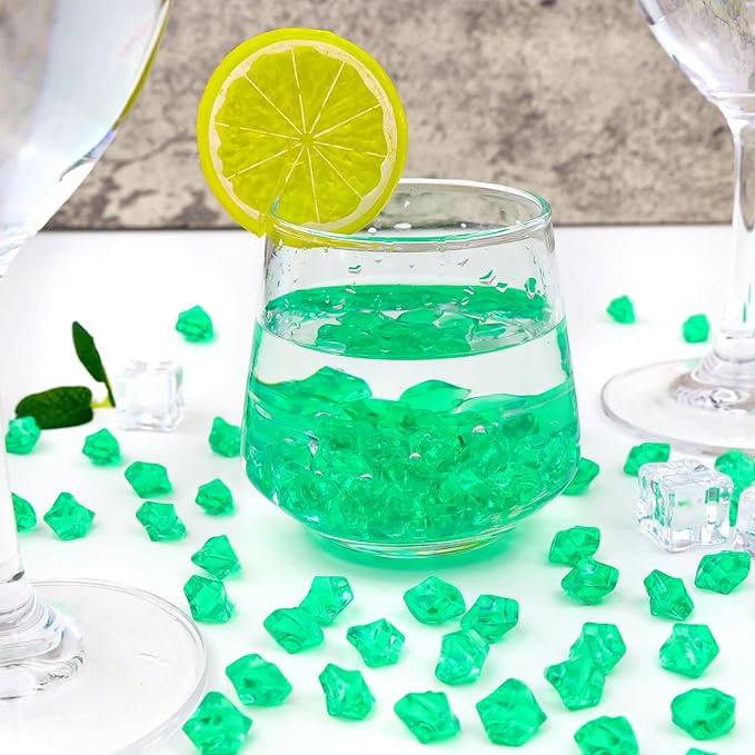 YATOJUZI 500pcs Fake Ice Cubes Seagreen Acrylic Crushed Rocks Green Vase - Image 3