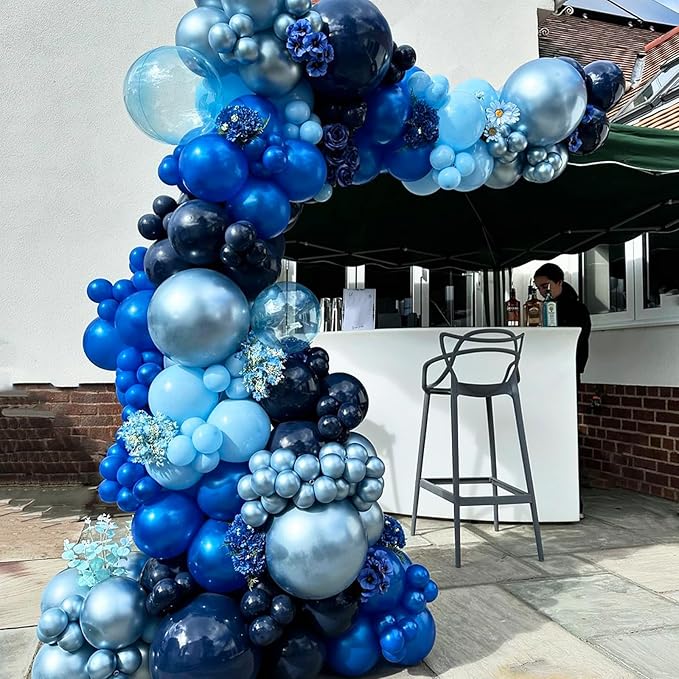 Blue Silver Balloons Set, 12 Inch Blue and Silver Balloons Dark Navy and - Image 4