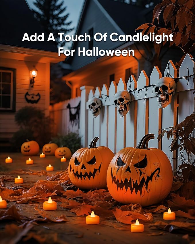 Amagic 12 Pack Halloween Orange Flameless LED Tea Lights Candles Battery - Image 4
