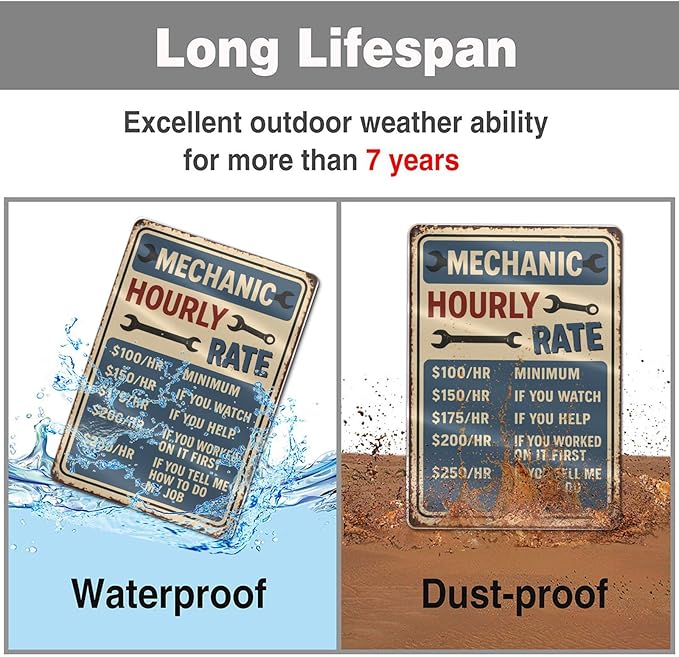 Funny Mechanic Hourly Rate Tin Sign - Image 7