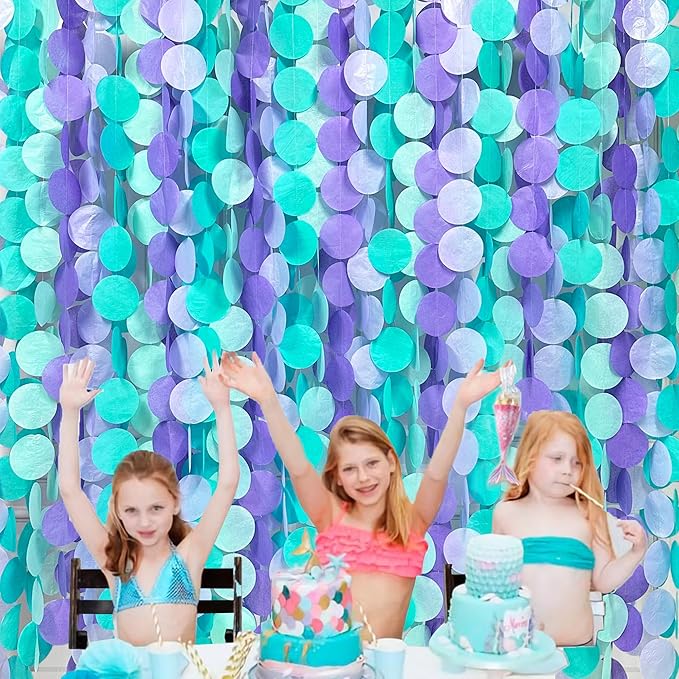 205Ft Purple Teal Big Circle Dot Backdrop Streamer Tissue Paper Polka Dot - Image 6