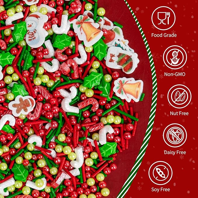 Edible Christmas Sprinkles for Cake Decorating, 130g White Red Candy Cane - Image 3