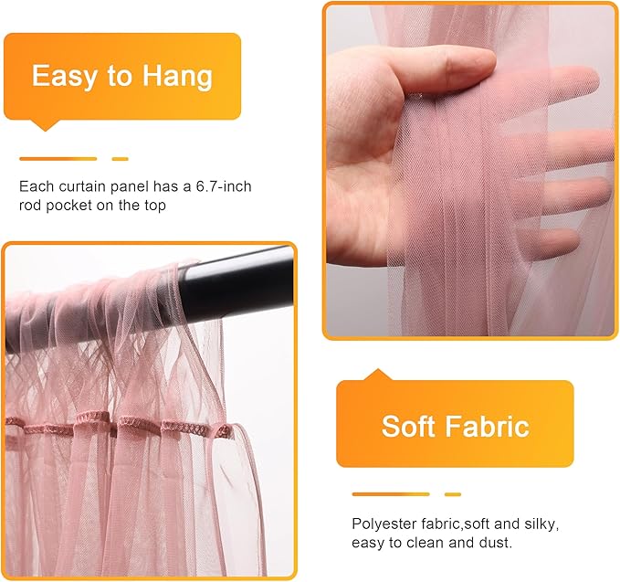 Fomcet Dusty Rose Tulle Backdrop Curtains - Image 3
