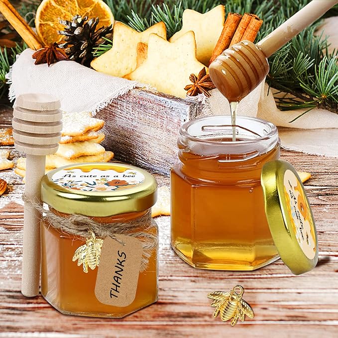 Aliggbent 48 Pack Mini Honey Jars Party Favors in Bulk, 1.5 oz Small Hexagon - Image 7