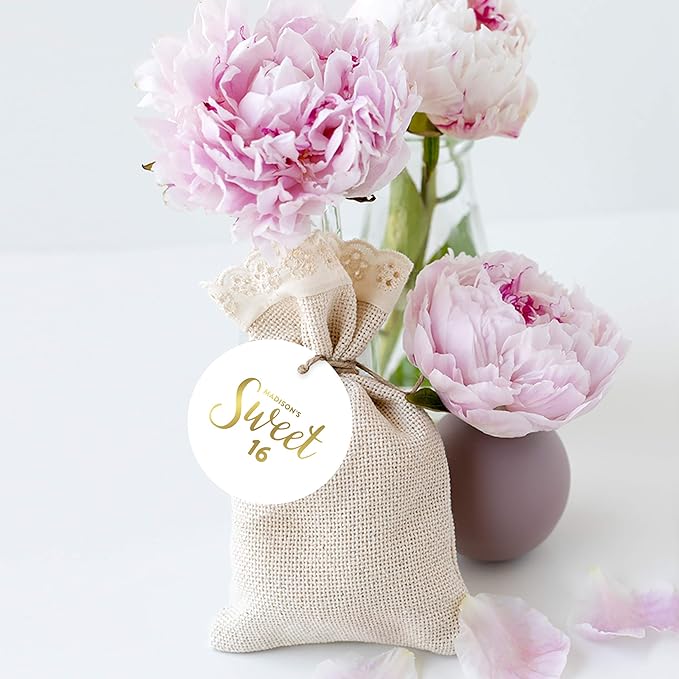 Andaz Press Personalized Round Circle Birthday Gift Tags, Metallic Gold Ink - Image 4