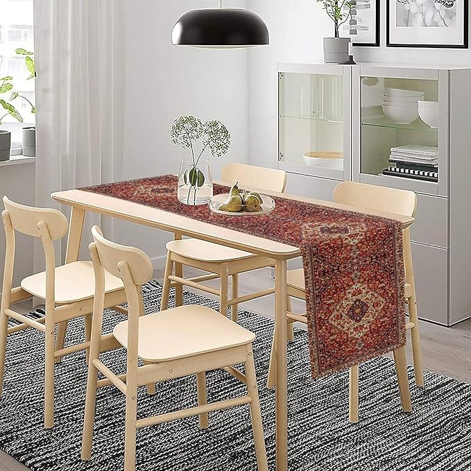 Boho Floral Vintage Table Runner, Paisley Retro Red Flower Rustic Country - Image 3