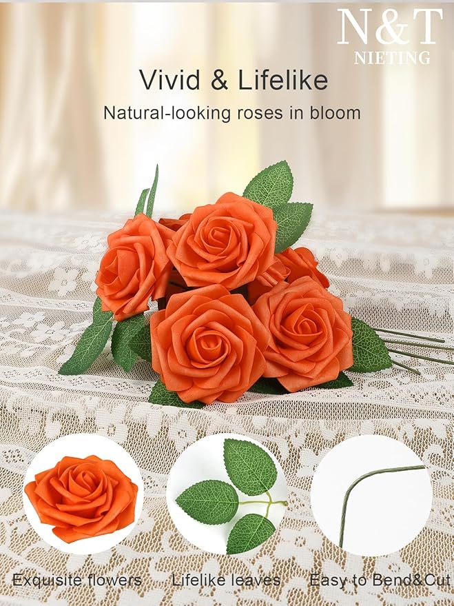 N&T NIETING Artificial Fall Flowers Fake Flowers Orange Roses Perfect - Image 6