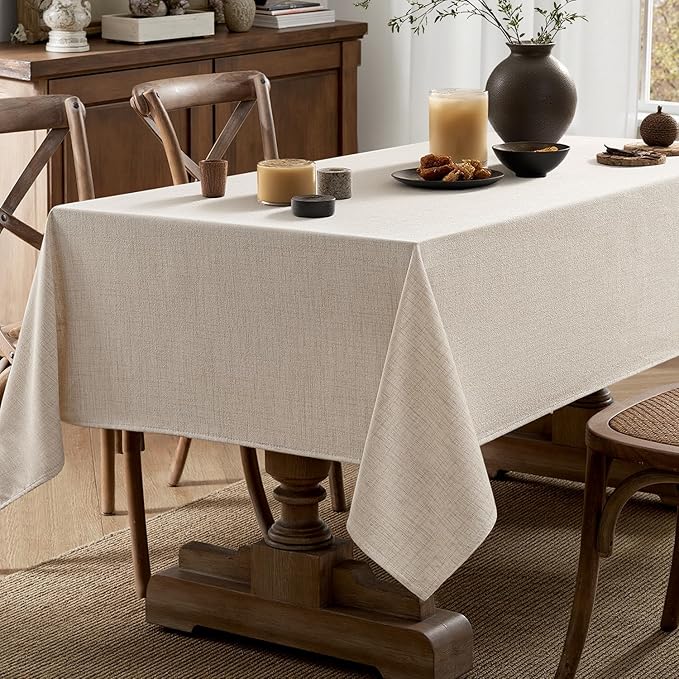 MIULEE Grayish White Linen Tablecloth 60x84 Inch Rectangle Table Cloth - Image 5