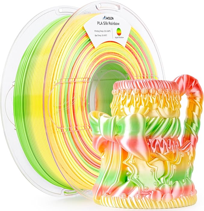 AMOLEN Silk PLA 3D Printer Filament, Shiny Multicolor Rainbow PLA Filament by AMOLEN