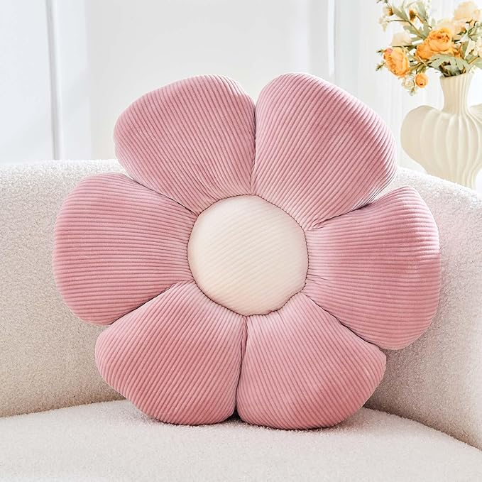 Dusty Pink Flower Pillow, 19.6" Cute Flower Shaped Floor Pillow, Aesthetic by Kcvvcr