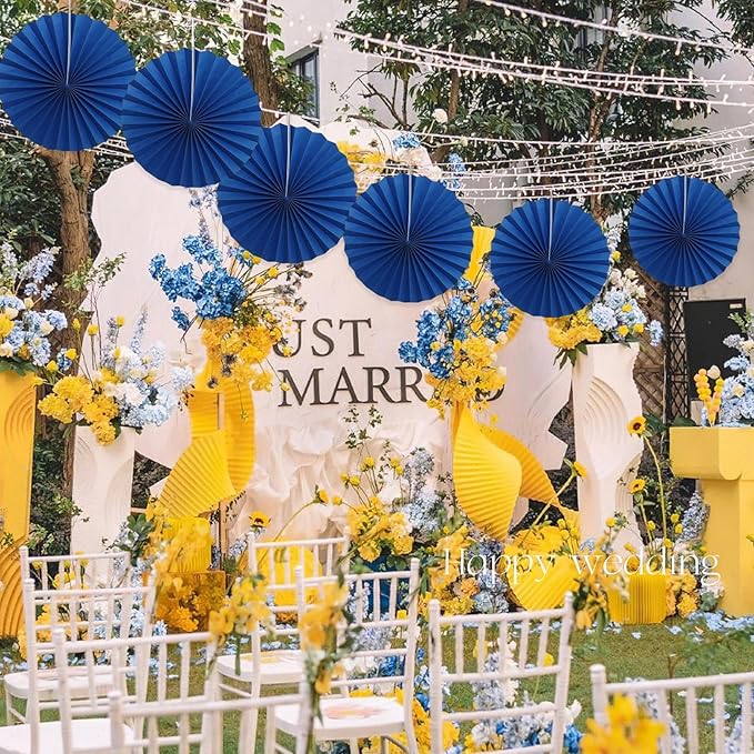 BARTHEW Blue Birthday Decorations, DIY Blue Paper Fans Hanging Decoration - Image 6