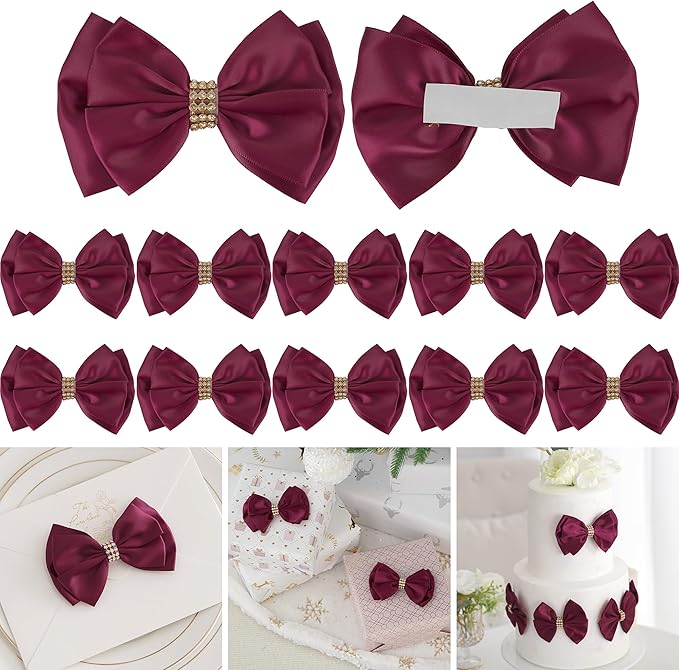 Dark Red Ribbon Bow 4'' Premade Satin Red Bows, Burgundy Gift Bows by LiBongTa