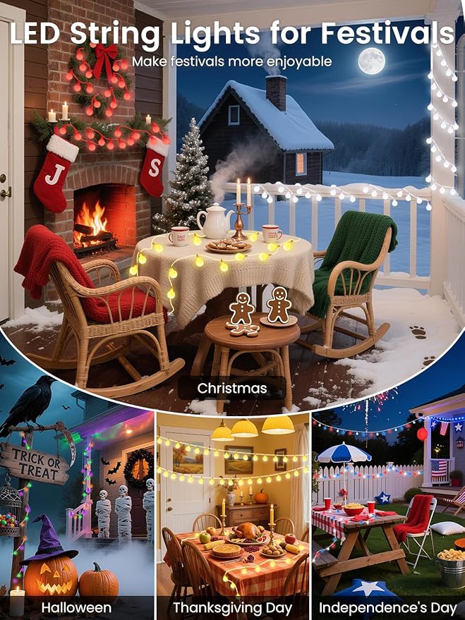 46ft Smart Color Changing Christmas Lights, 100 LED RGB Globe String Lights App - Image 6