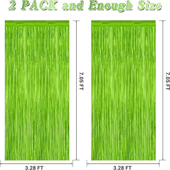 2 Pack Backdrop Curtains, 3.28 Feet x 7.05 Feet Grass Green Fringe Curtains - Image 2