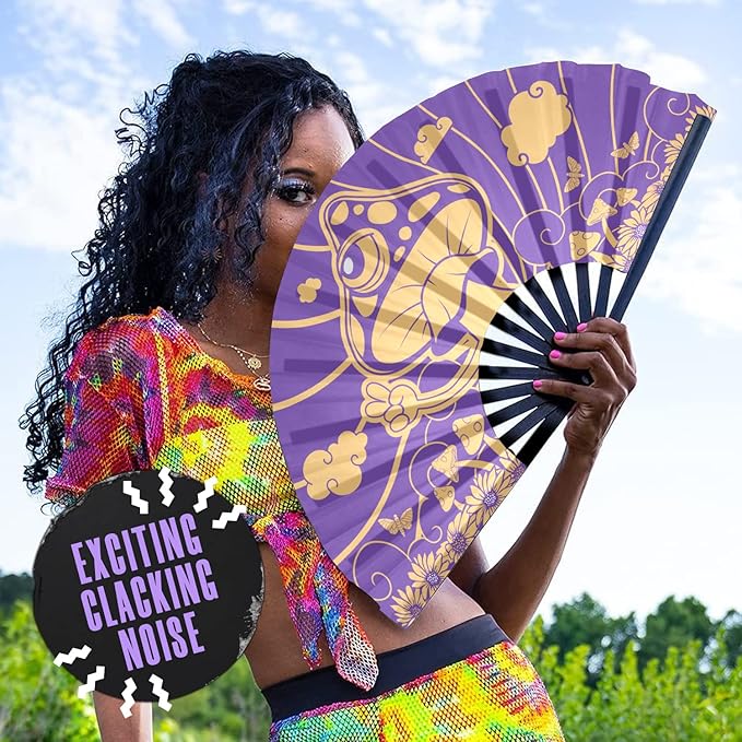 GloFX Rave Fan - Groovy Mushroom - Large Folding Fan - Music Festival Essential - Image 5