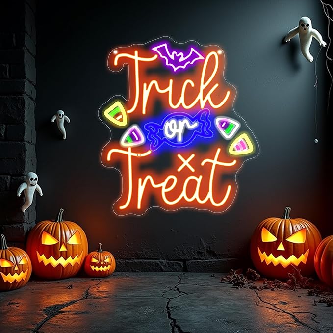 Trick or Treat Neon Sign, Halloween Decorations, Night Light by Mingxigo