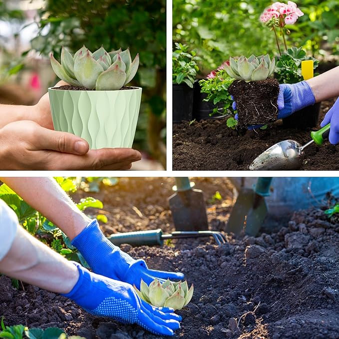 4 Inch Small Pots for Plants, 6 Pack Waffle Texture Small Plant Pots for - Image 5