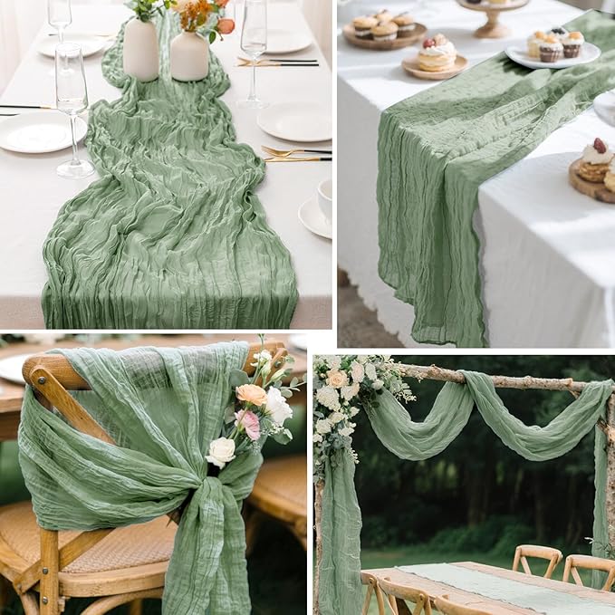 2 Pcs Sage Green Cheesecloth Table Runner - Image 6