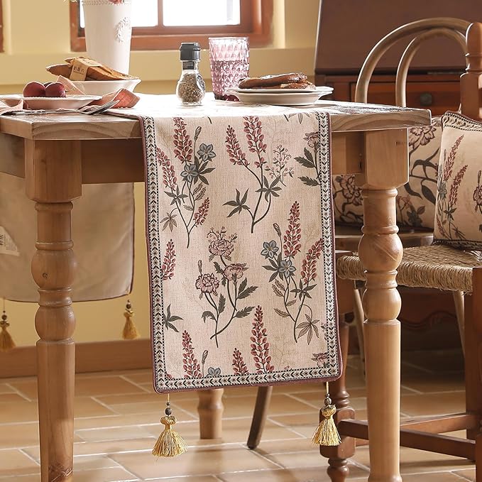 ISAENNE Designer Light Beige Linen Extra Long Table Runner 118 Inches, Vintage - Image 2
