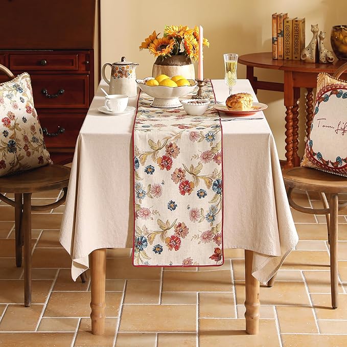 patdrea Designer Farmhouse Linen Extra Long Table Runner, Rustic Cottage Beige - Image 6
