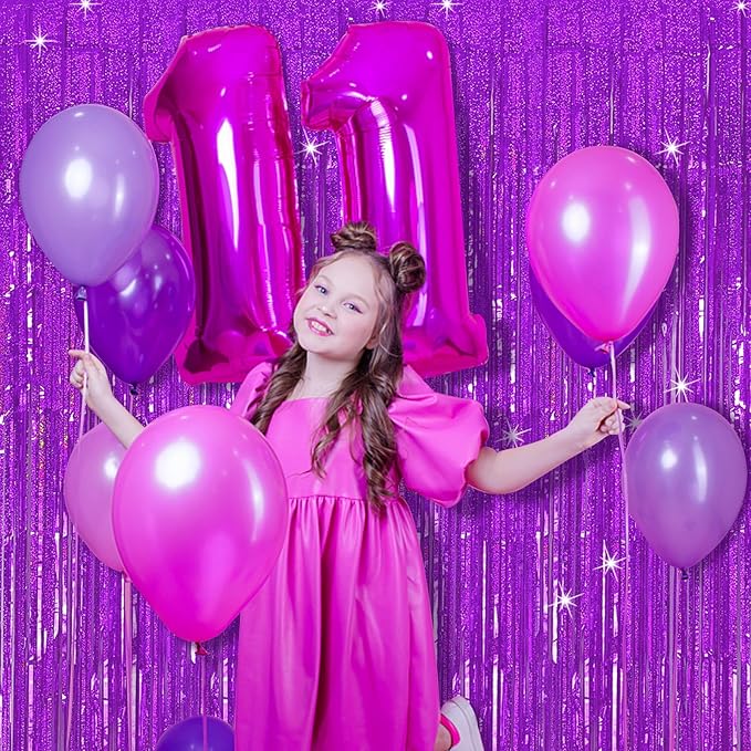 Tinsel Curtain Party Backdrop Purple Birthday Decorations 10 Packs Glitter Foil - Image 6