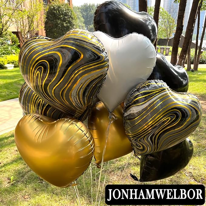 Jonhamwelbor 20Pcs 18 inch Black Foil Mylar Heart Shape Balloons Decorations - Image 6