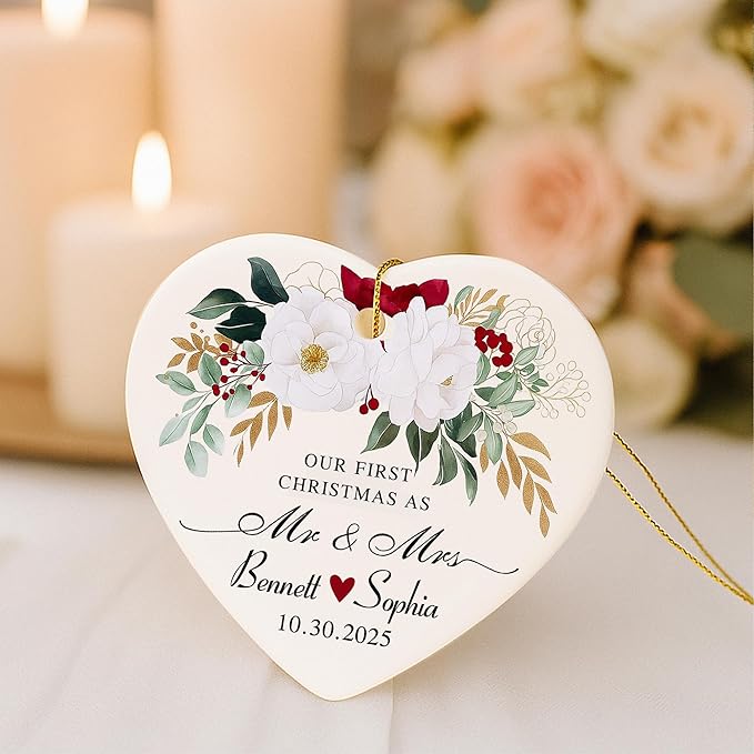 Love Signal Personalized Married Ceramic Ornament, Our First Christmas As Mr - Image 3