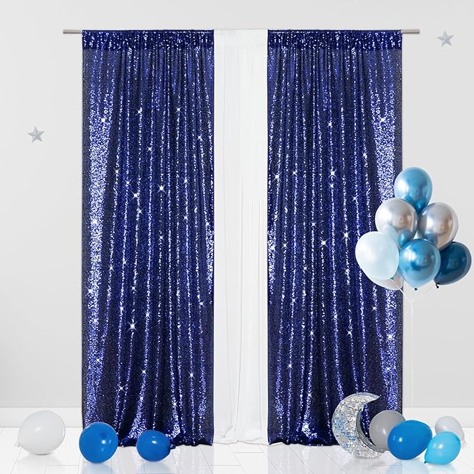 Eternal Beauty Navy Blue Sequin Backdrop Curtains, Shimmer Back Drop - Image 4