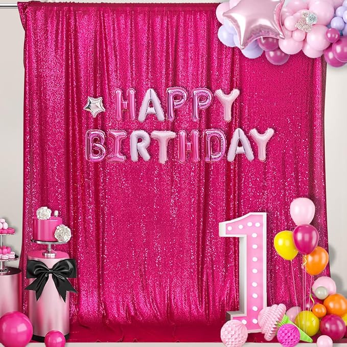 PartyDelight Hot Pink Sequin Backdrop Curtain 6FT x 6FT Photography Back Drop - Image 2