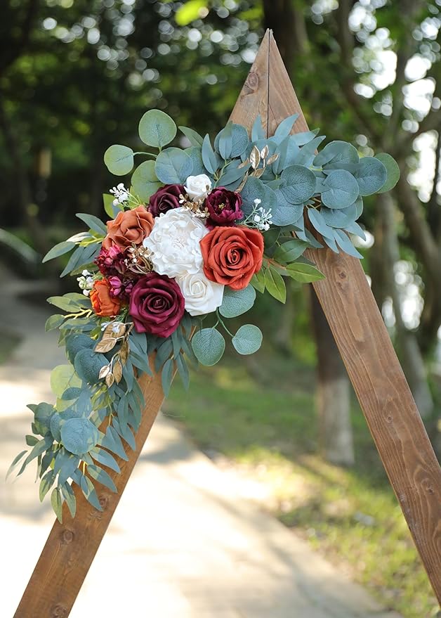 Artificial Burnt Orange Wedding Arch Flowers Swags - Image 9
