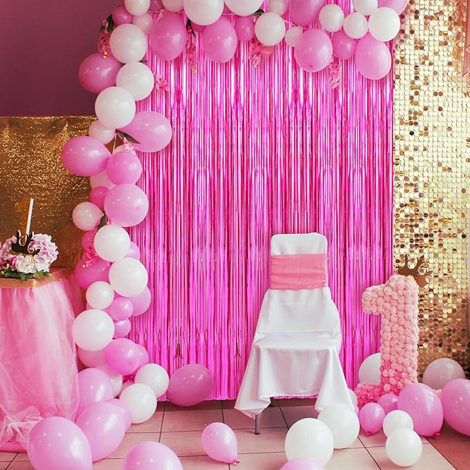 2 Pack Hot Pink Foil Fringe Curtains Streamers Party Decorations 3.3 x 8.2 ft - Image 4