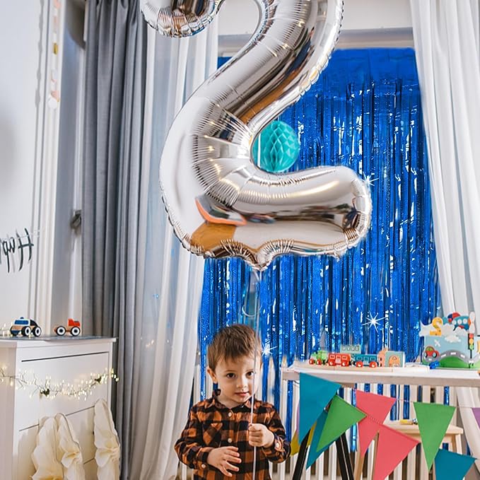 Tinsel Curtain Party Backdrop Blue Birthday Decorations 10 Packs Glitter Foil - Image 5