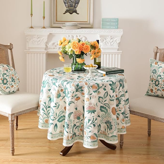patdrea Designer Small Vintage Green Round Table Cloth, French Floral Country - Image 4