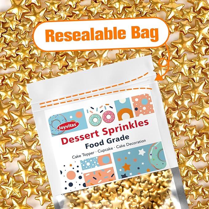 Gold Star Sprinkles for Cake Decorating, Edible Star Sugar Candy, Mix Size - Image 8